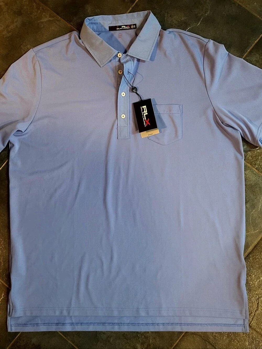 RLX Ralph Lauren men's light blue performance golf polo XL pocket wicking NWT